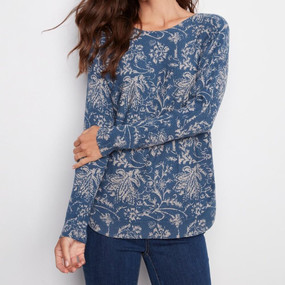 Charlie B Printed Long Sleeve Sweater – Size L – Bleu Calicot – NWT